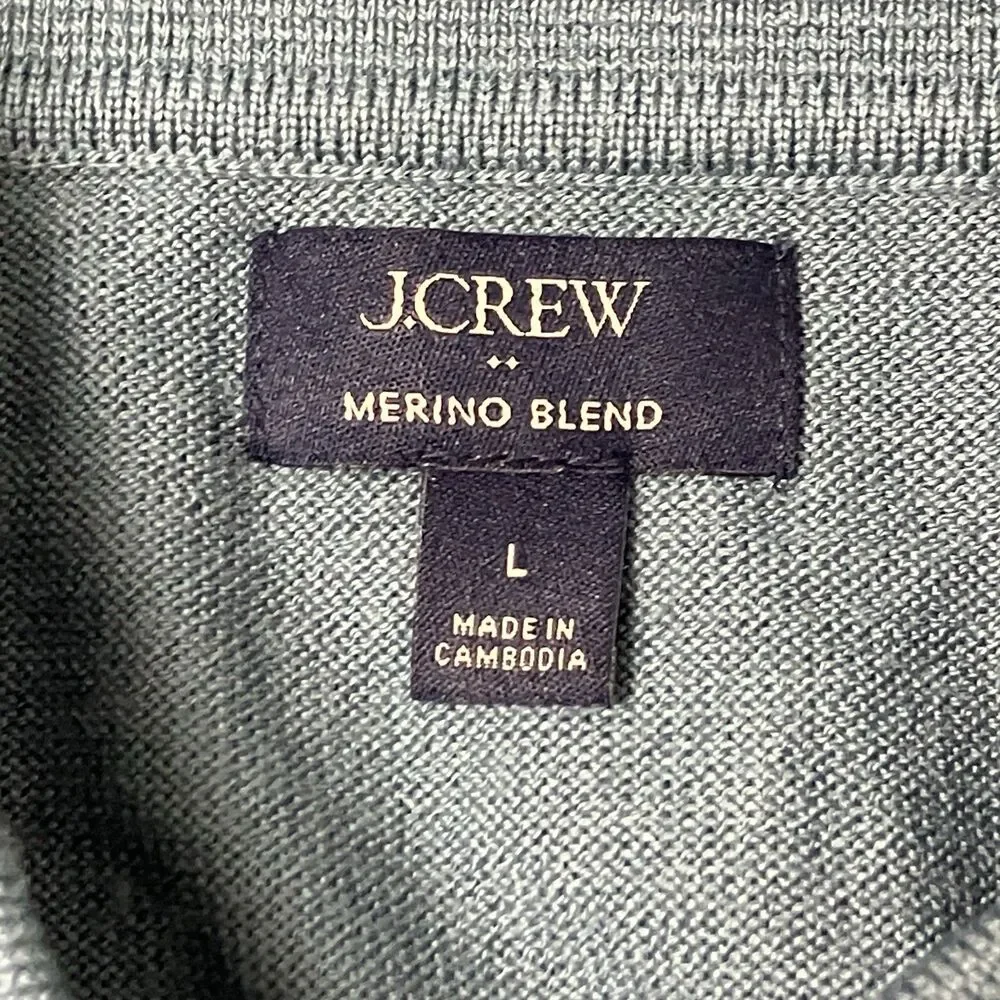 J.Crew Merino Wool Blend Sweater‎ Polo Mens L Blue Quiet Luxury Coastal Preppy